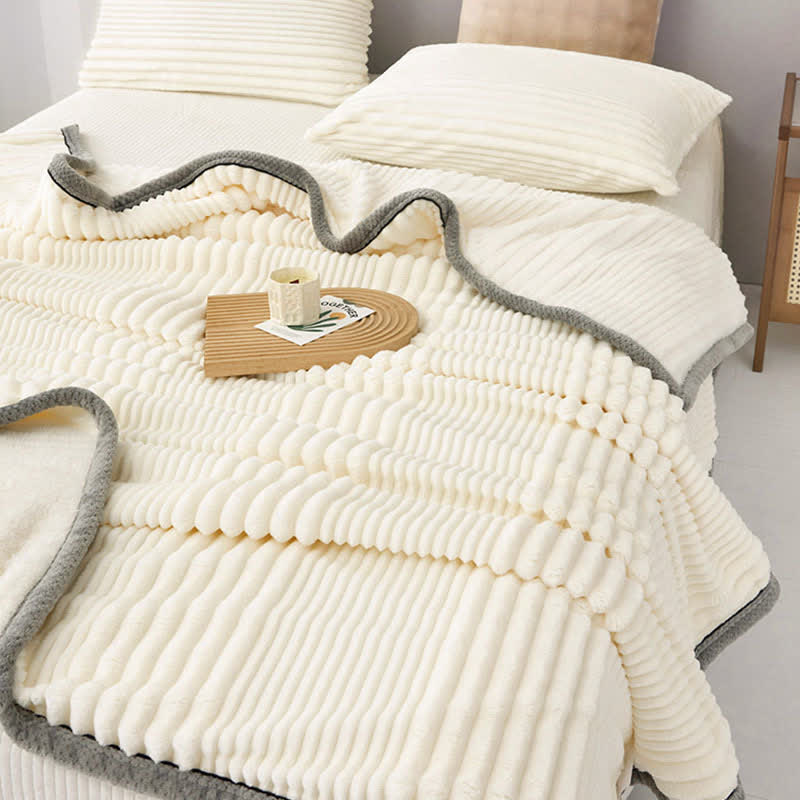 Solid Color Striped Plush Throw Blanket