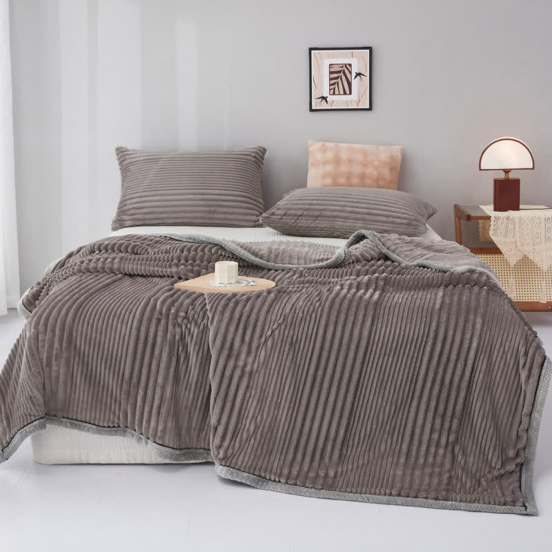 Solid Color Striped Plush Throw Blanket