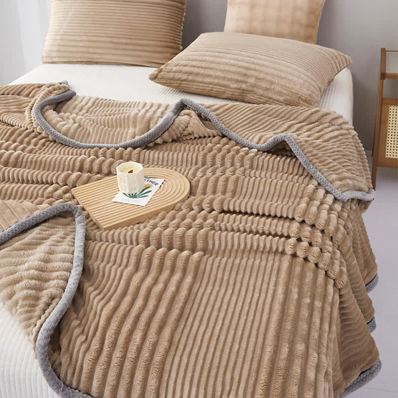 Solid Color Striped Plush Throw Blanket