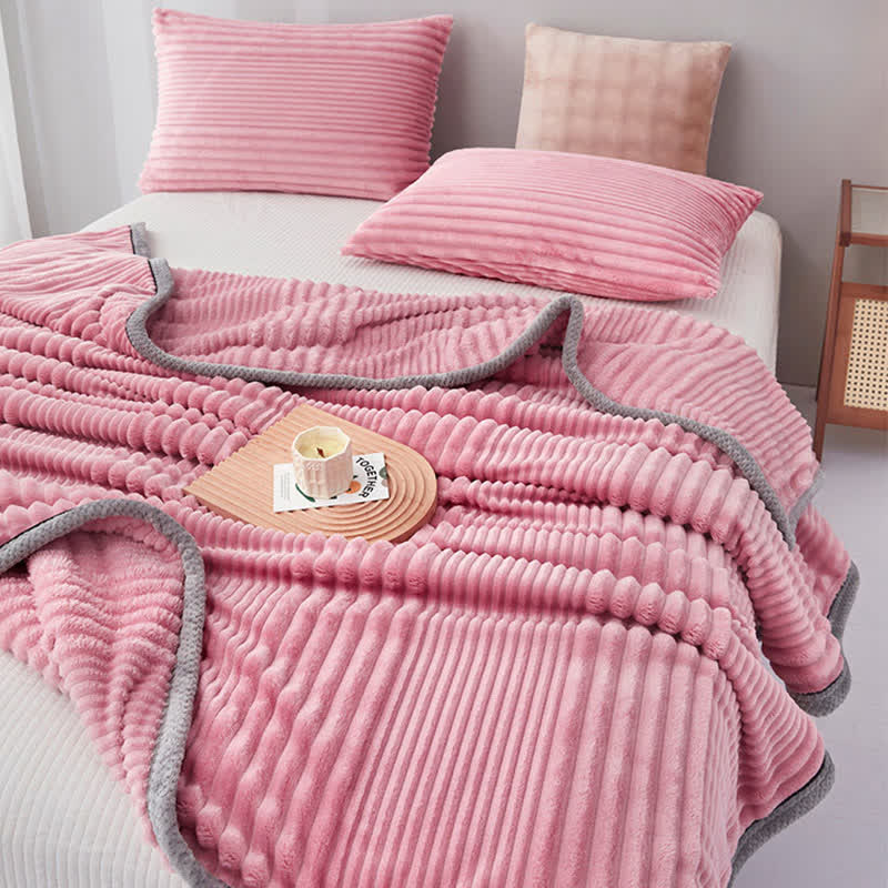 Solid Color Striped Plush Throw Blanket