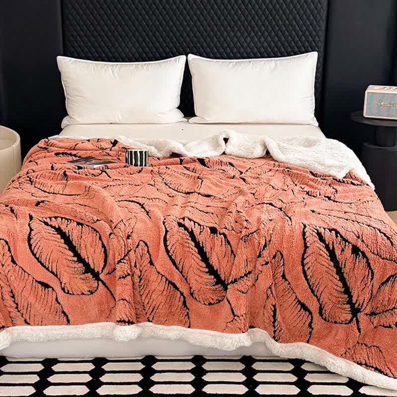 Large Leaf Jacquard Plush Blanket