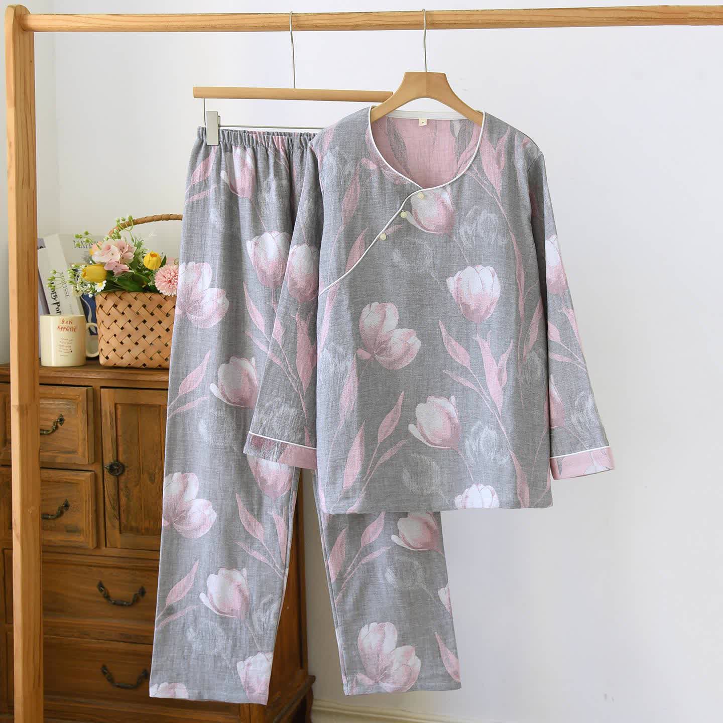 Tulip Cotton Gauze Jacquard Loungewear Set