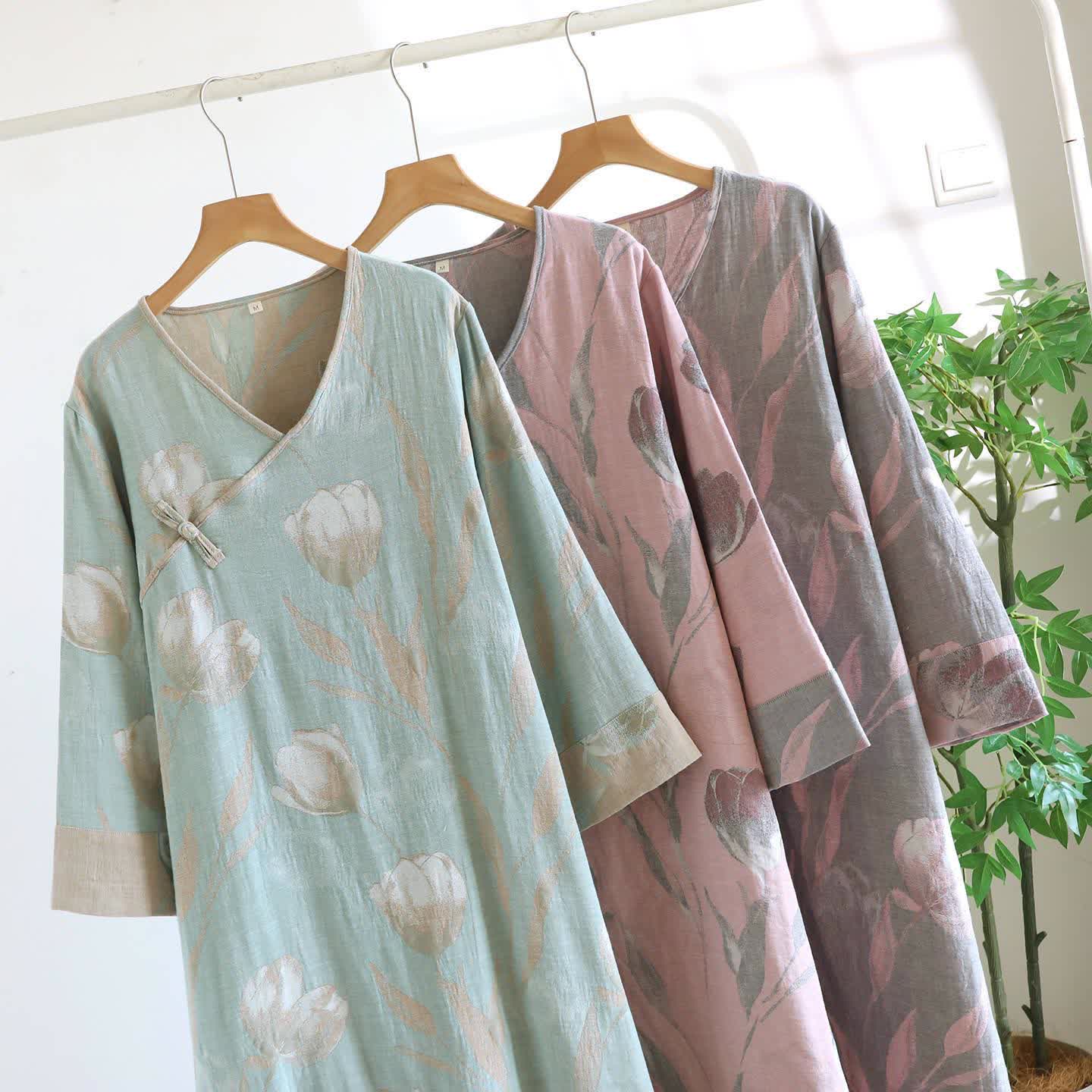 Tulip Natural Cotton Gauze Jacquard Nightdress