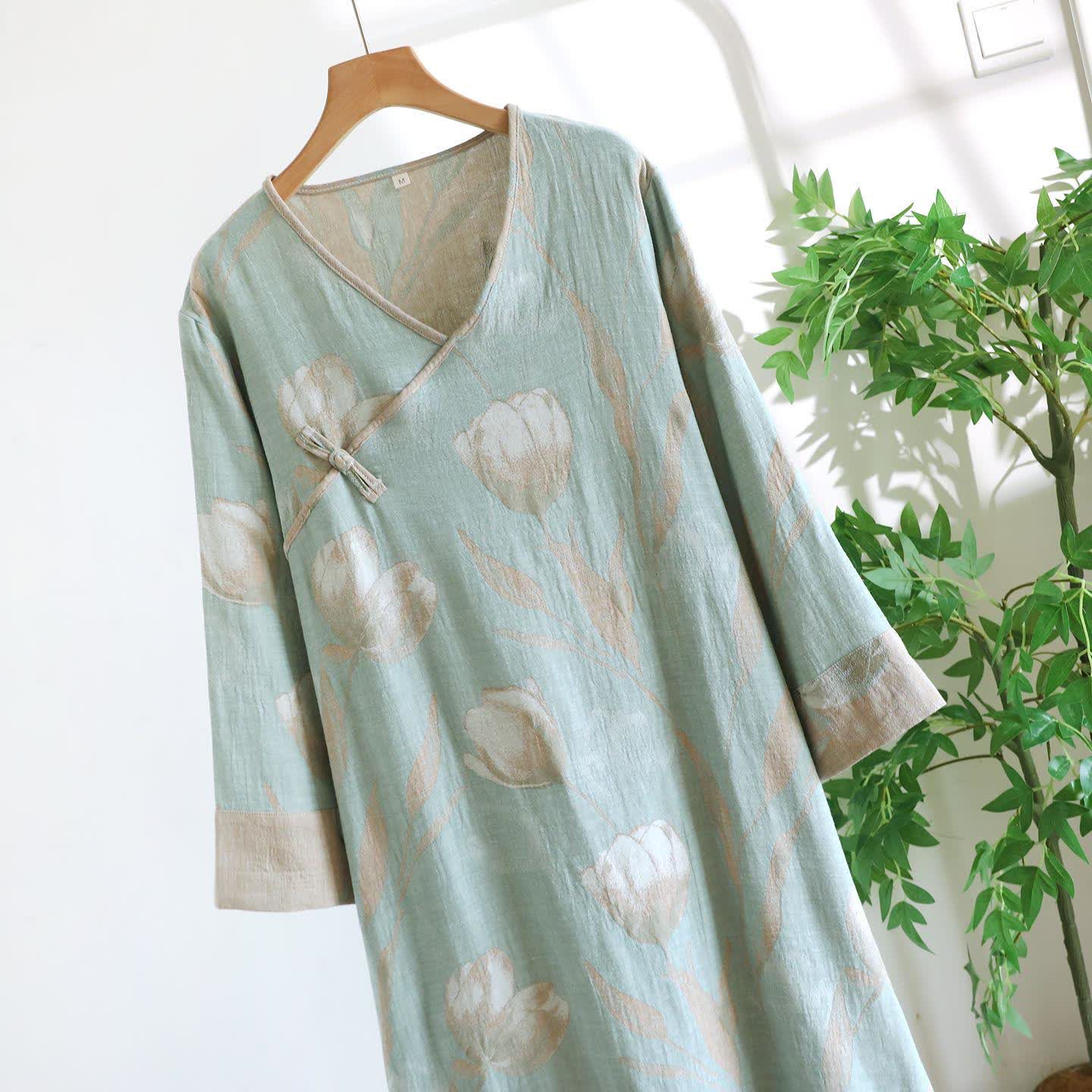 Tulip Natural Cotton Gauze Jacquard Nightdress