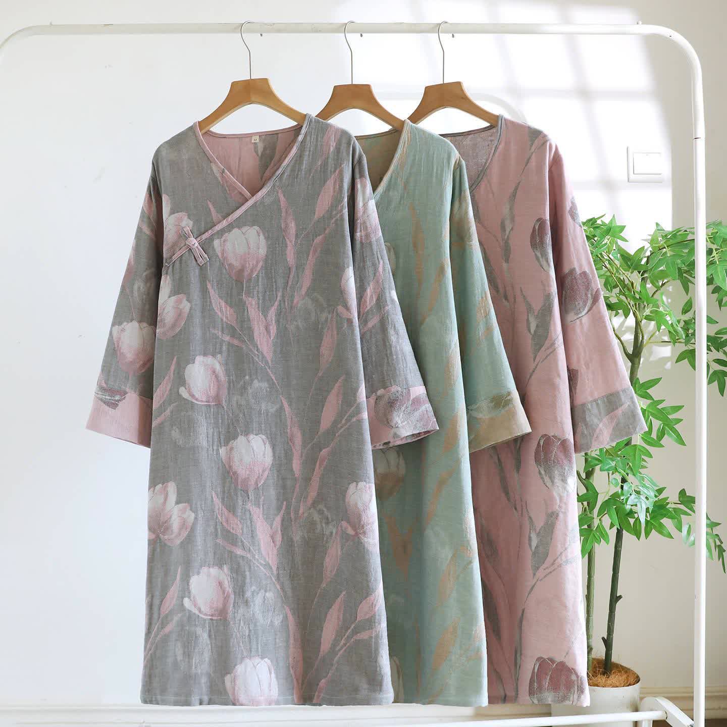 Tulip Natural Cotton Gauze Jacquard Nightdress