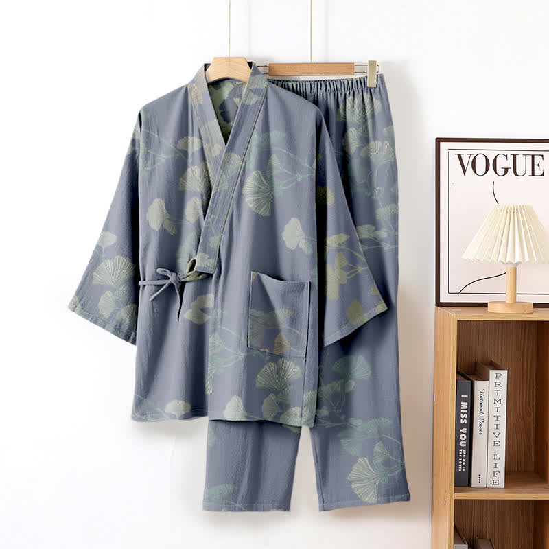 Ginkgo Leaf Organic Cotton Kimono Loungewear