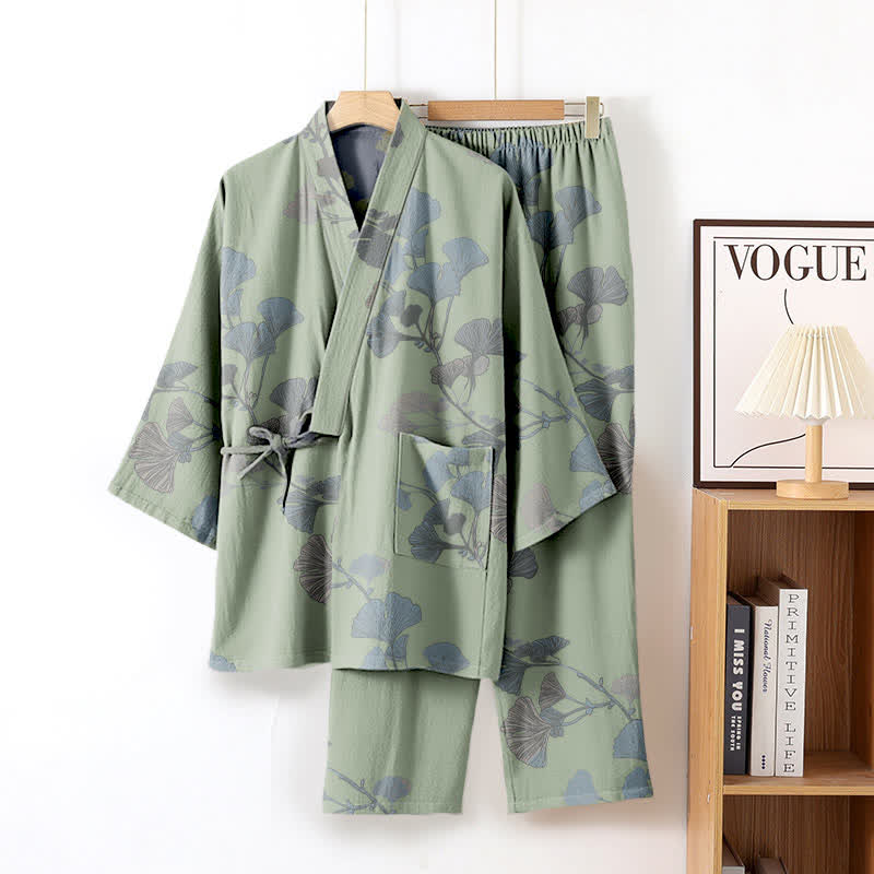 Ginkgo Leaf Organic Cotton Kimono Loungewear