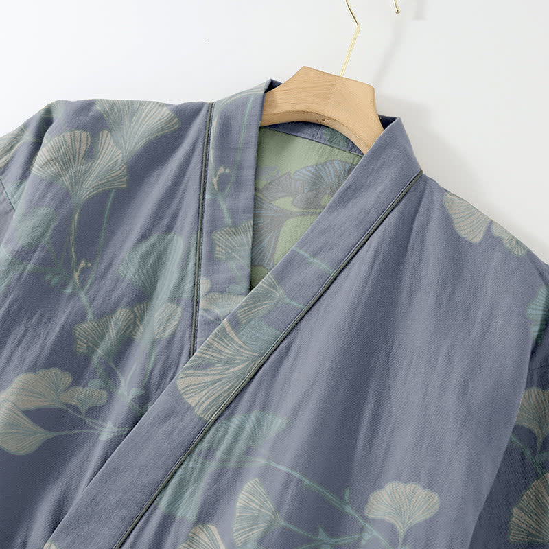Ginkgo Leaf Organic Cotton Kimono Loungewear