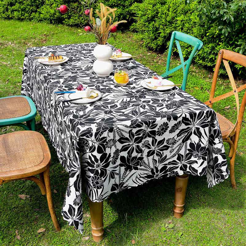 Vintage Black Floral Scalloped Edge Tablecloth