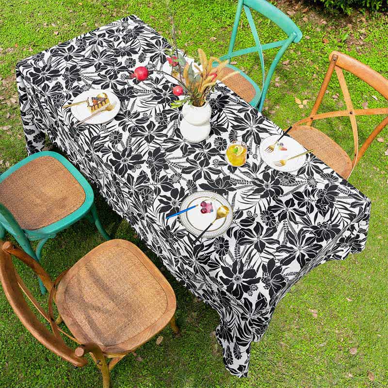 Vintage Black Floral Scalloped Edge Tablecloth