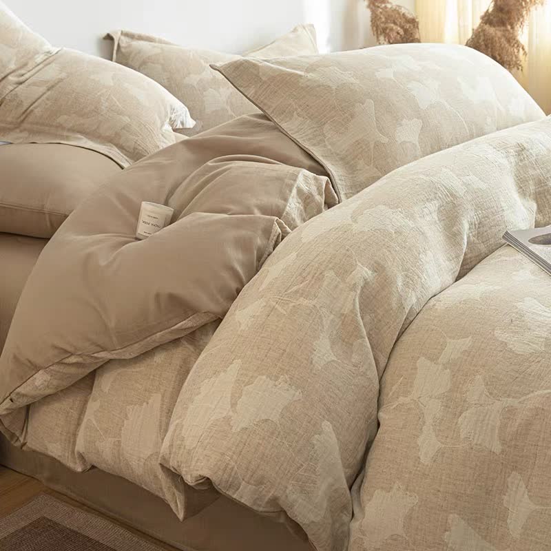 Ginkgo Jacquard Cotton Linen Bedding Set