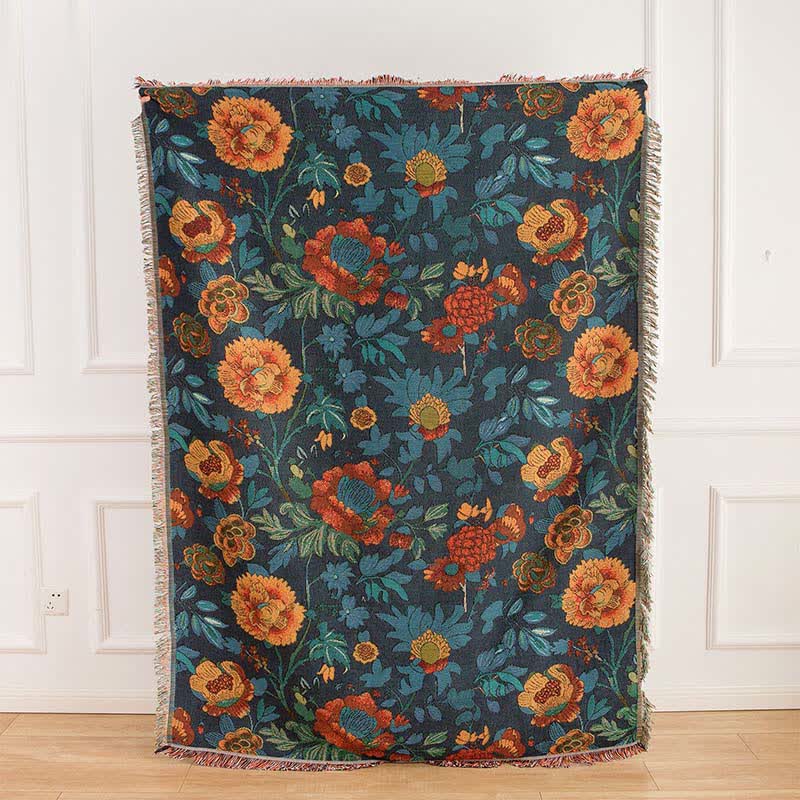 Retro Yellow Floral Sofa Throw Blanket