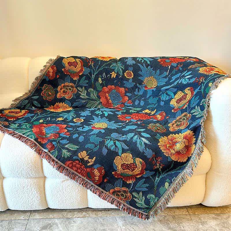 Retro Yellow Floral Sofa Throw Blanket