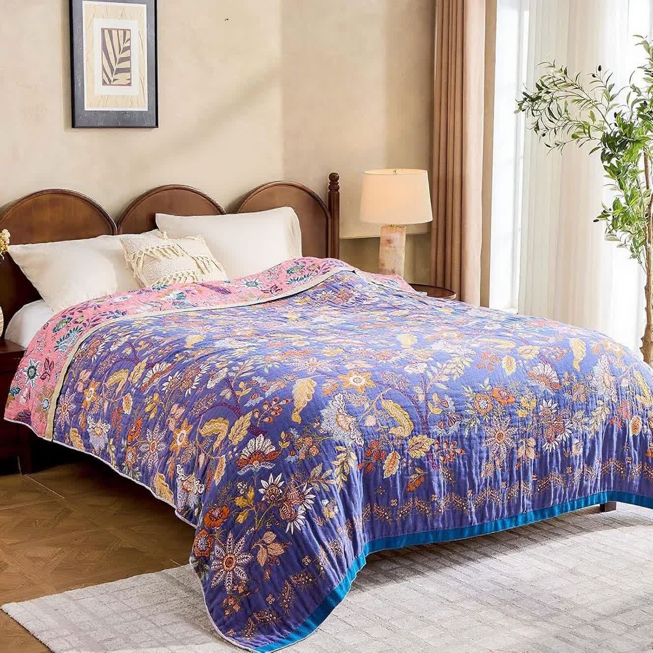 Purple Floral Muslin Cotton Gauze Quilt