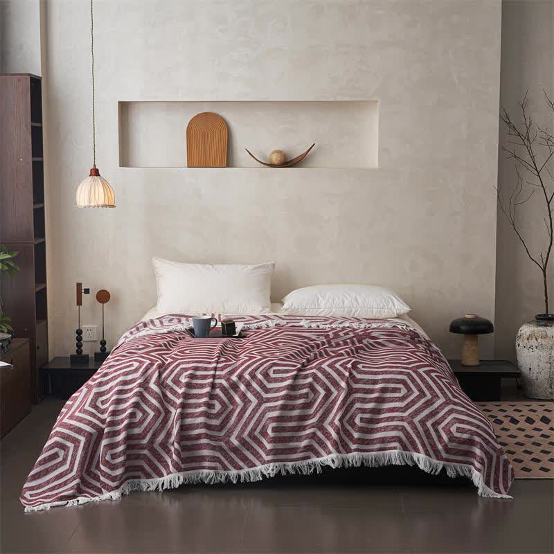 Plaid Jacquard Reversible Cotton Tassel Quilt