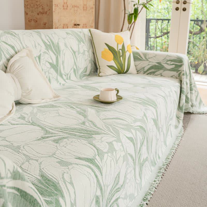 Green Tulip Chenille Sofa Throw Blanket