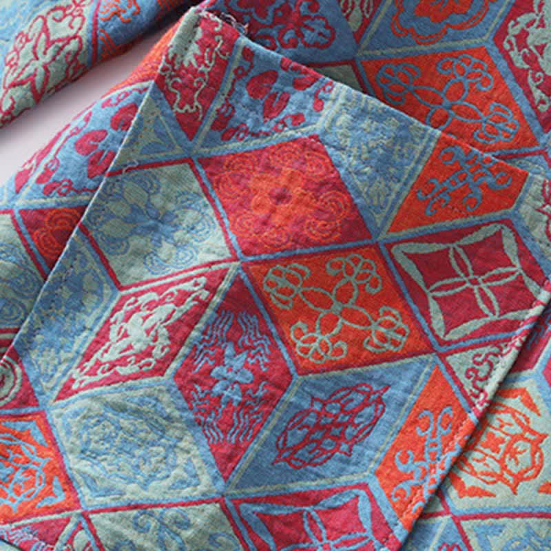 Retro Geometric Diamond Cotton Gauze Bathrobe