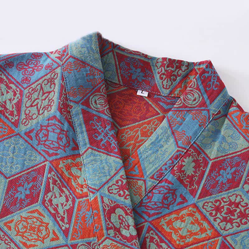 Retro Geometric Diamond Cotton Gauze Bathrobe