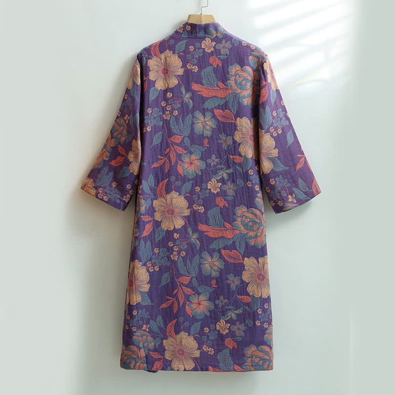 Hibiscus Cotton Gauze Pocket Bathrobe