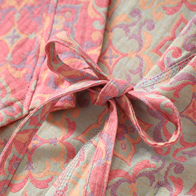 Vintage Floral Cotton Gauze Pocket Bathrobe
