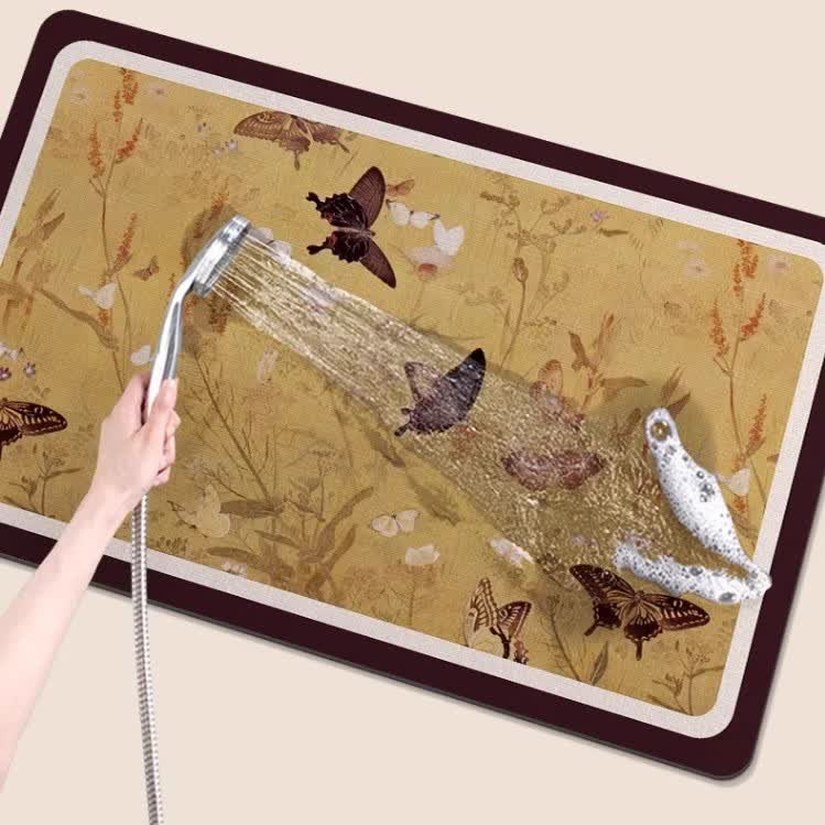 Pastoral Butterfly Diatom Mud Water-absorbent Rug