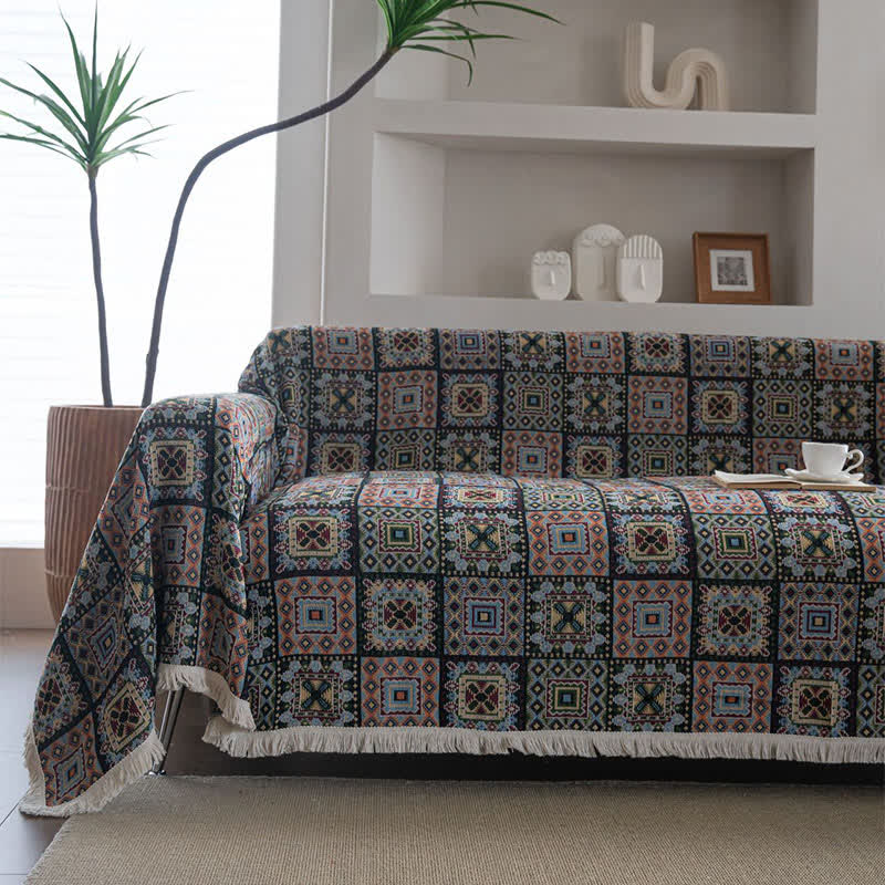 Geometric Plaid Sofa Throw Blanket