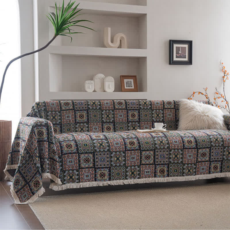 Geometric Plaid Sofa Throw Blanket