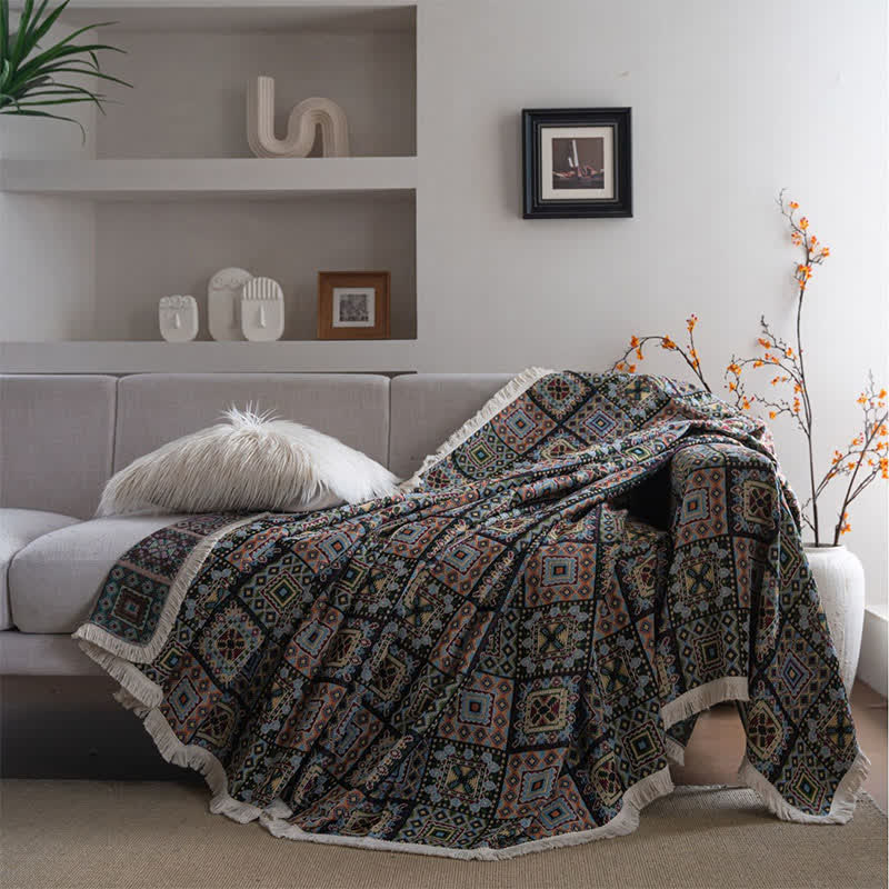 Geometric Plaid Sofa Throw Blanket