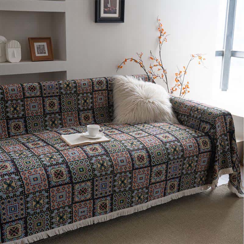 Geometric Plaid Sofa Throw Blanket