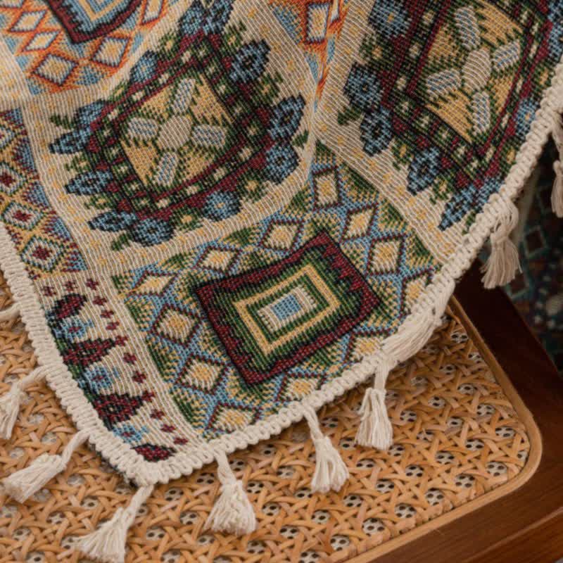 Retro Geometric Square Jacquard Curtain