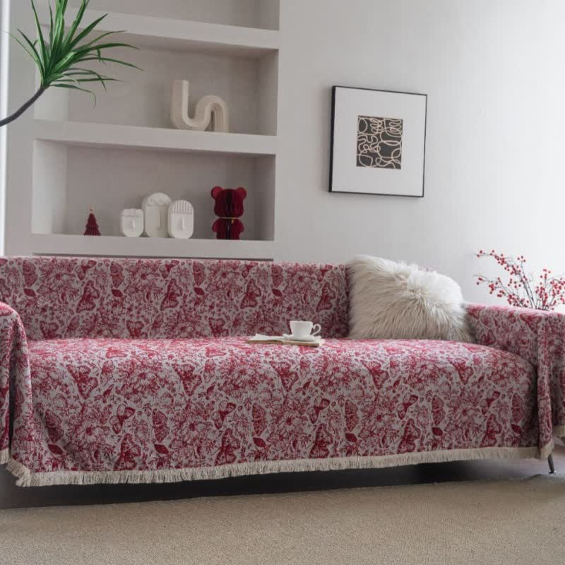 Red Butterfly Floral Sofa Throw Blanket