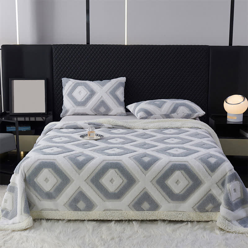 Geometric Pattern Jacquard Sherpa Blanket