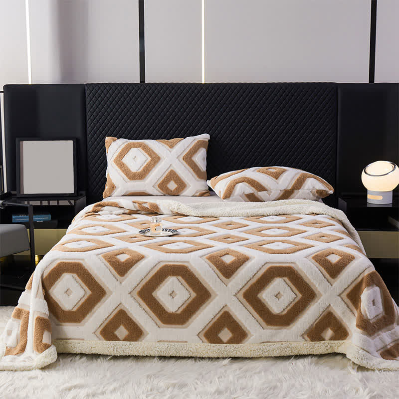 Geometric Pattern Jacquard Sherpa Blanket