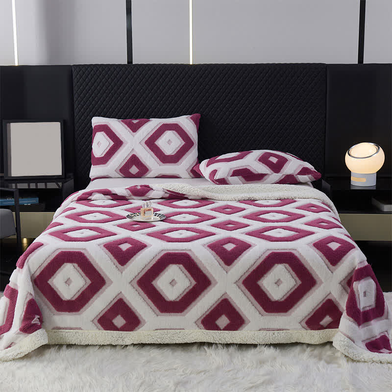 Geometric Pattern Jacquard Sherpa Blanket
