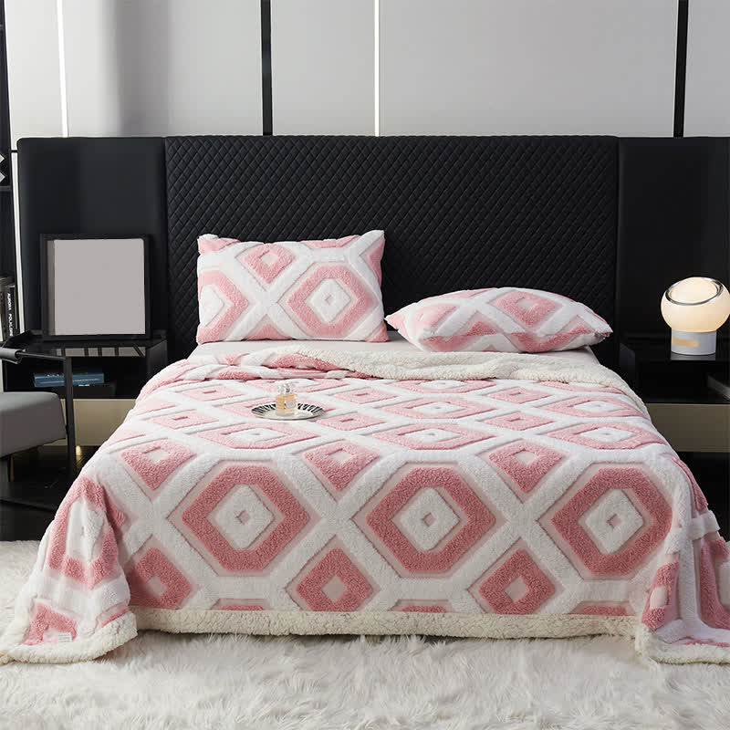 Geometric Pattern Jacquard Sherpa Blanket