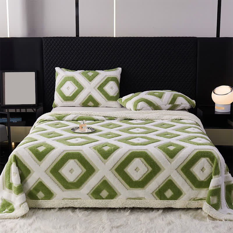 Geometric Pattern Jacquard Sherpa Blanket