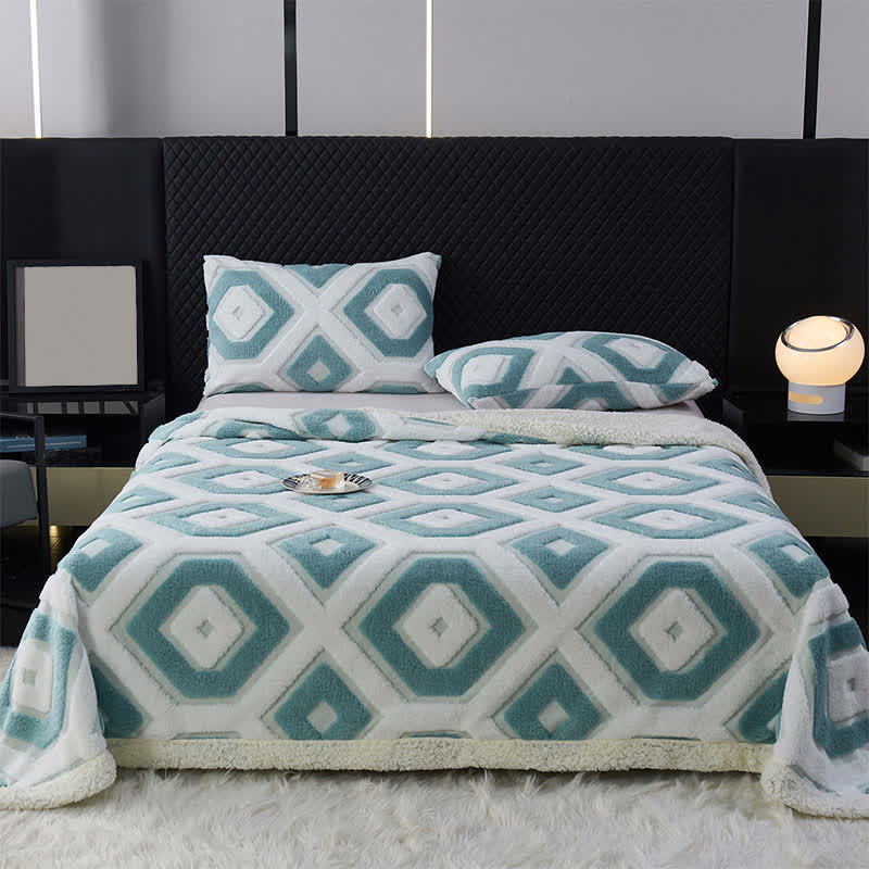 Geometric Pattern Jacquard Sherpa Blanket