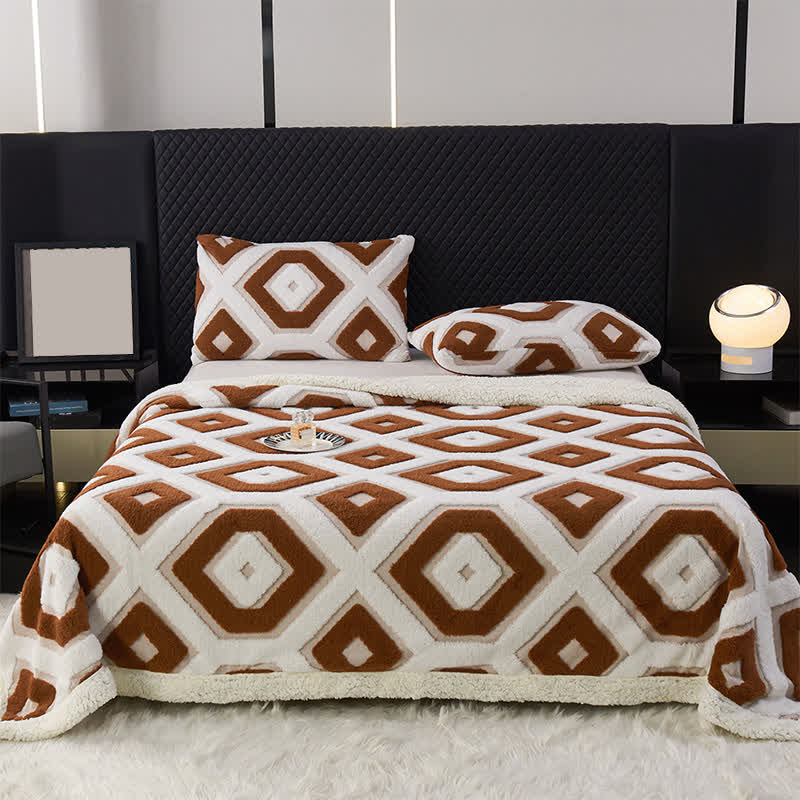 Geometric Pattern Jacquard Sherpa Blanket