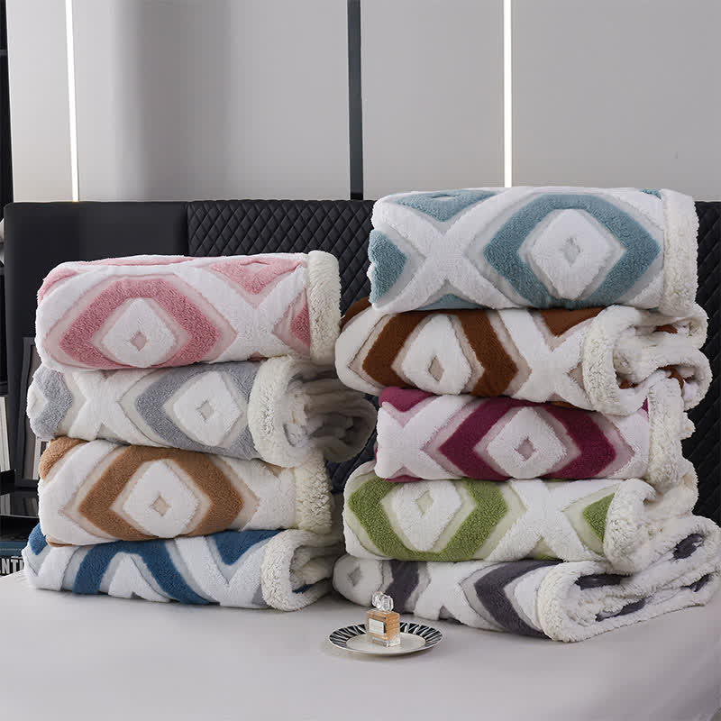 Geometric Pattern Jacquard Sherpa Blanket
