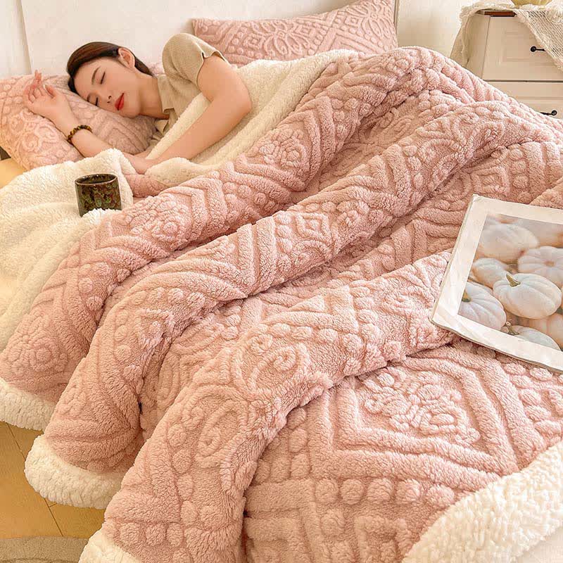 Plush Floral Sherpa Fleece Warm Blanket
