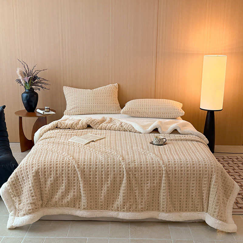 Textured Waffle Sherpa Throw Blanket