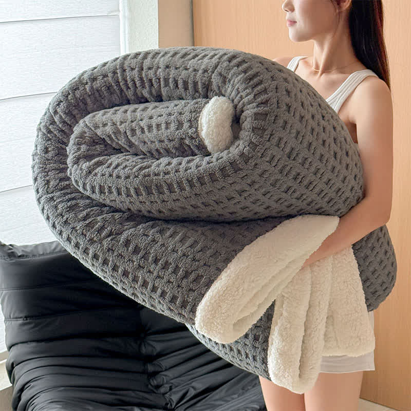 Textured Waffle Sherpa Throw Blanket