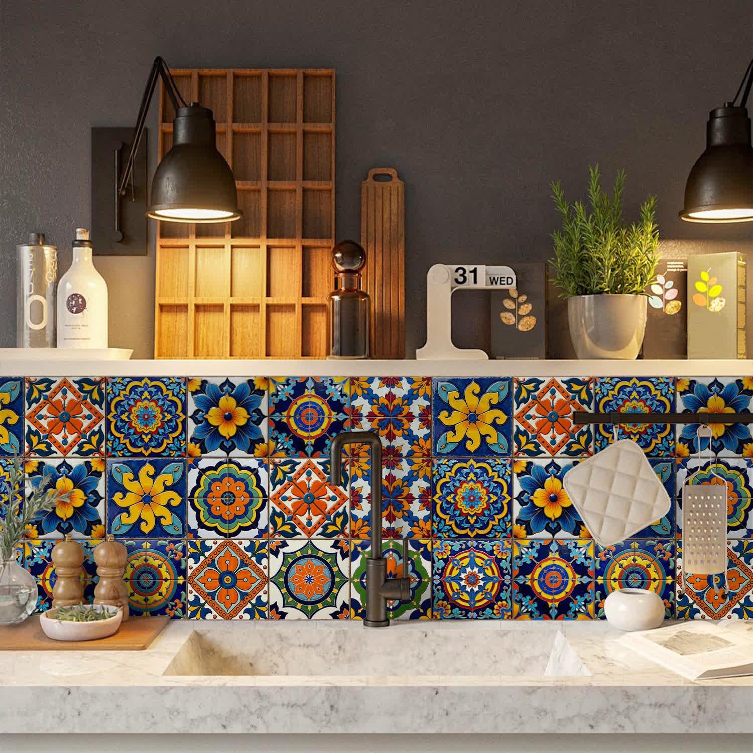 PET Foam Colorful Talavera Tile Wall Decals