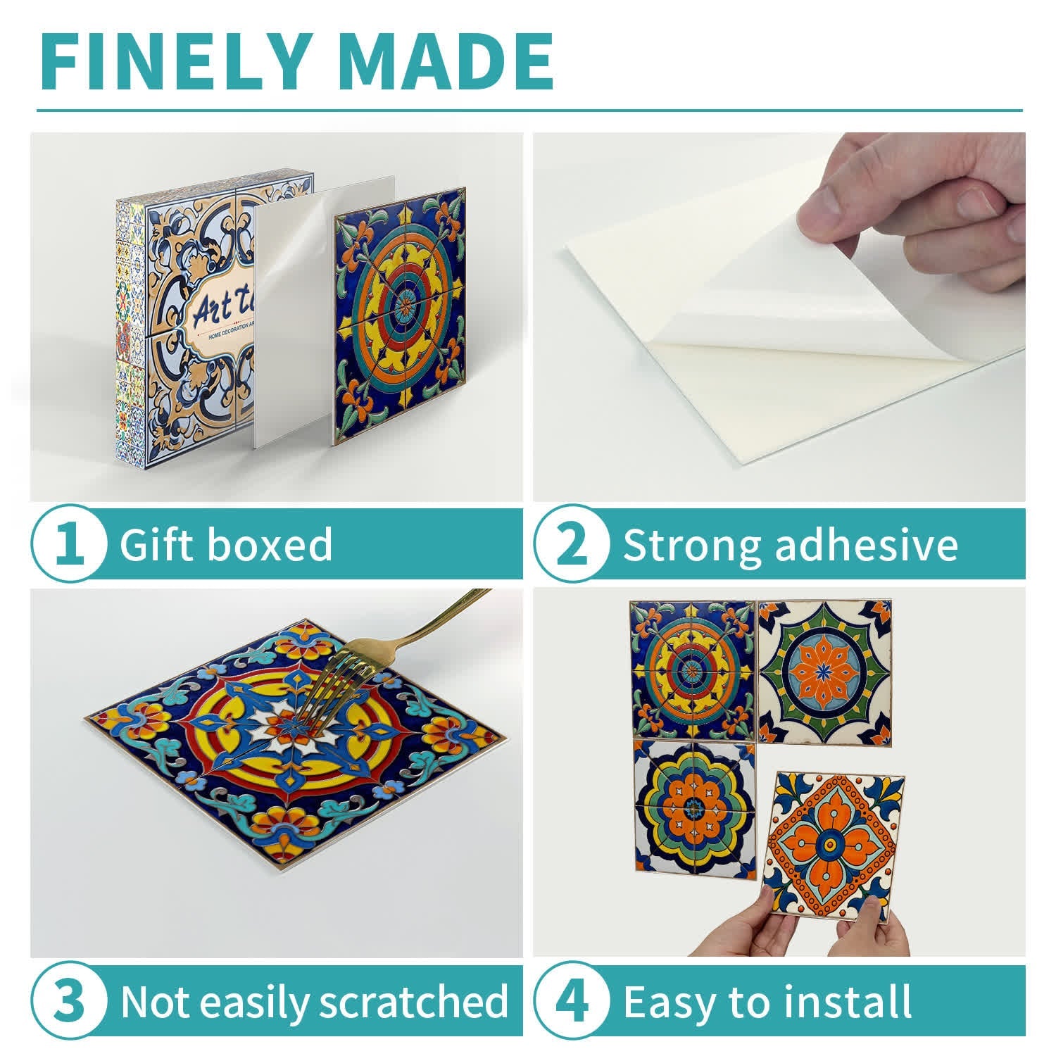 PET Foam Colorful Talavera Tile Wall Decals