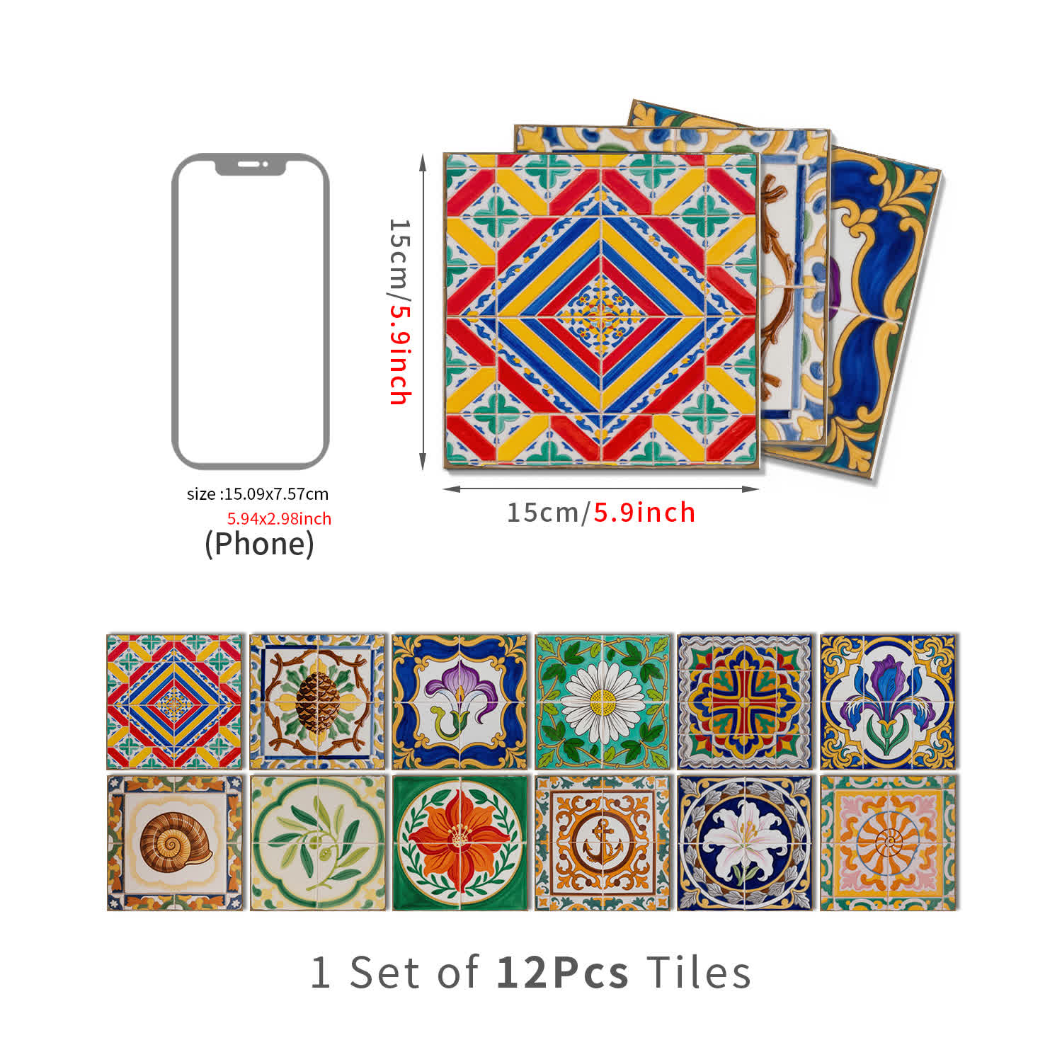 Vintage Talavera PET Foam Tile Wall Decals