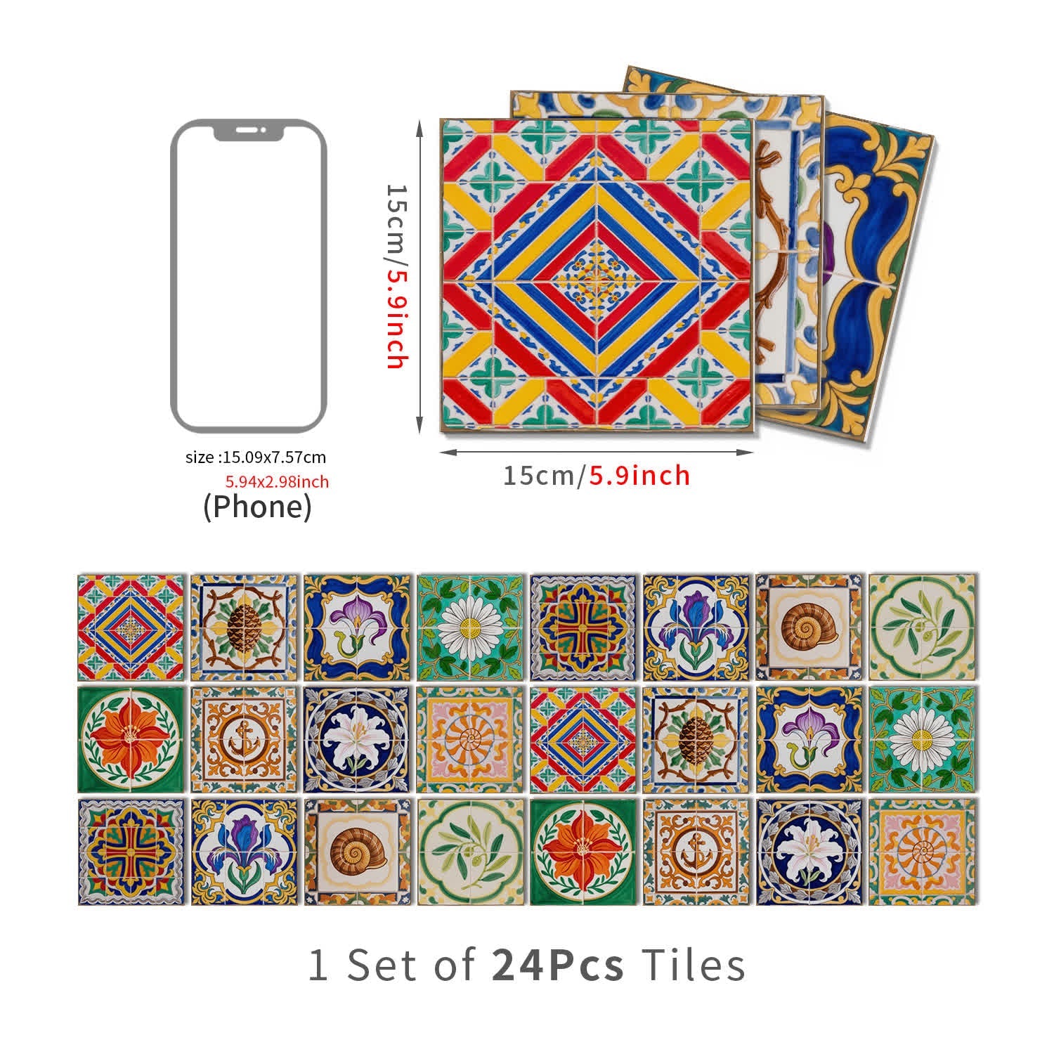 Vintage Talavera PET Foam Tile Wall Decals