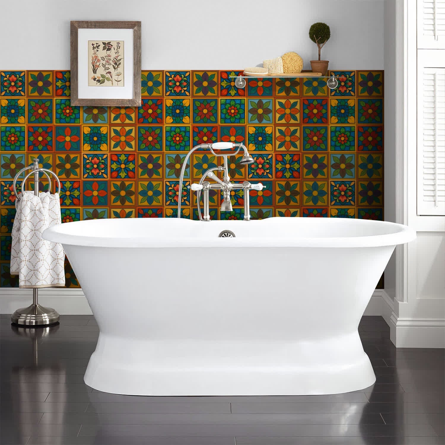 PET Foam Colorful Floral Tile Wall Decals