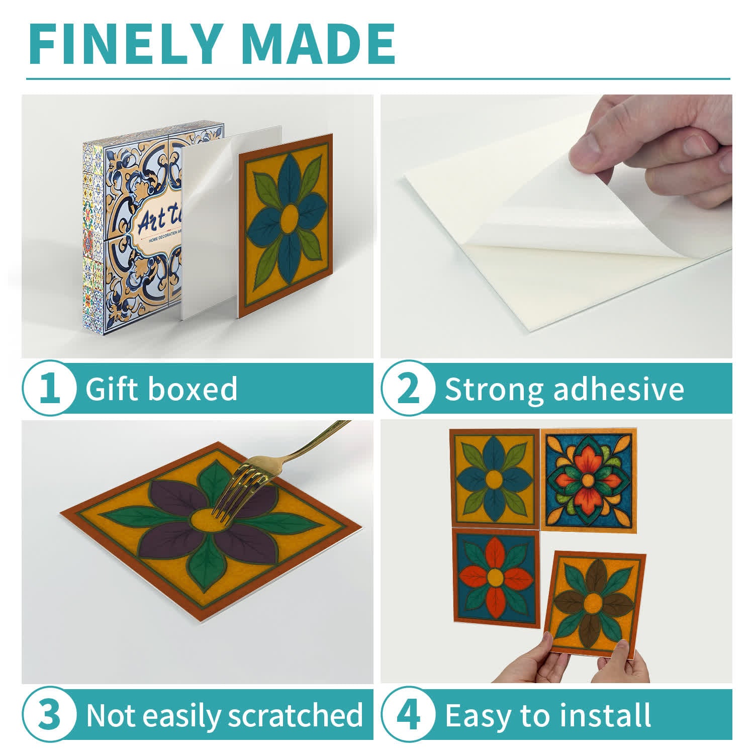 PET Foam Colorful Floral Tile Wall Decals