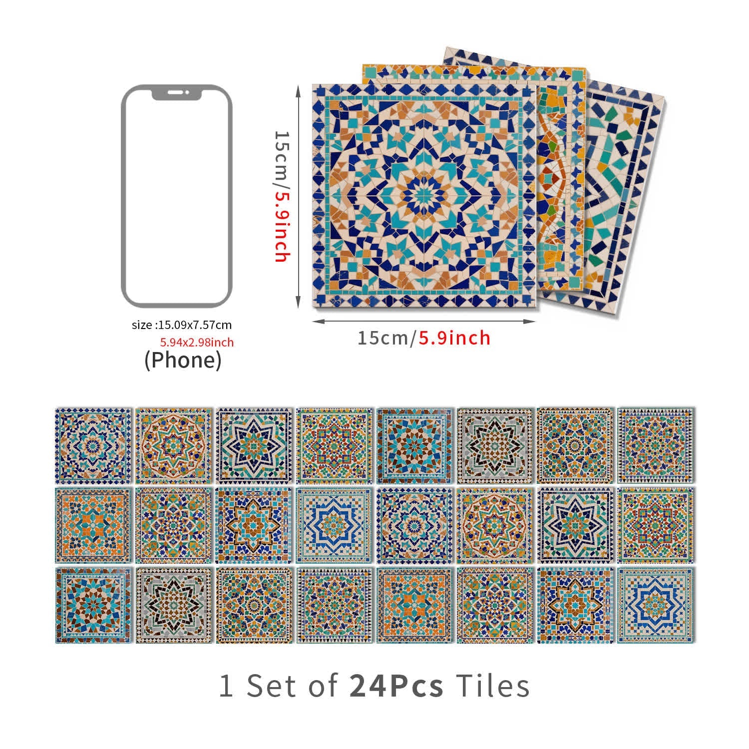 PET Foam Moroccan Mosaic Tile Wall Decals