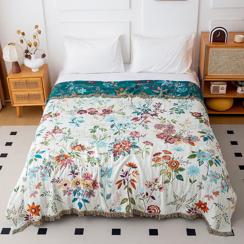 Flower vine Natural Cotton Tassel Quilt